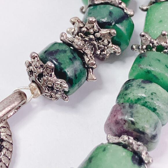 Genuine Ruby in Zoisite Green Gemstone Bead Necklace Silver Tone Artisan Choker - Picture 9 of 12
